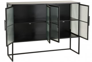 Armoire 4 portes en verre DOZA en métal noir et verre.